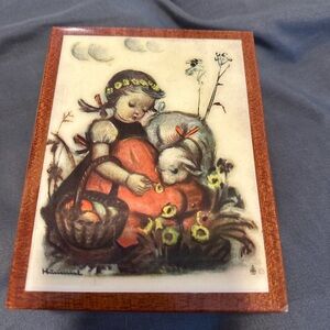 Vintage 60s/70s Reuge Swiss musical jewelry box M.I. Hummel Image.